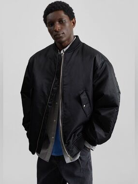 NWOT The Frankie Shop Astra Black Unisex Bomber Zip Up Jacket Sz M/L